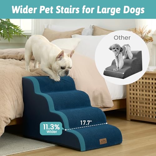 Wide Dog Stairs for Small Dog 19.7" H (Navy Blue / Wide:17.7"x28"x19.7")