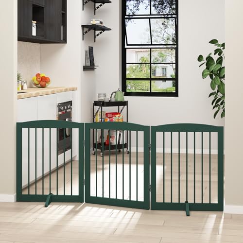Freestanding Pet Gate for Dogs (24" Height-3 Panel / Green)