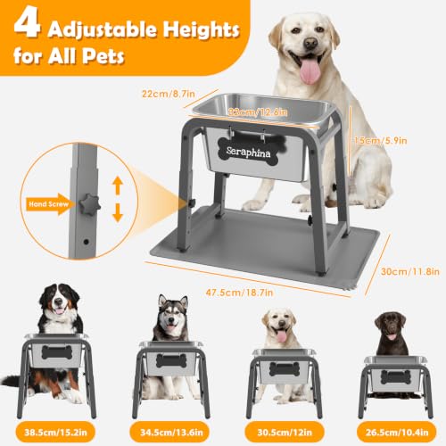 1.85 Gallon Elevated Large Dog Water Bowl with Mat (Grey-1.85 gal & mat / Height: 11.4-16.7")