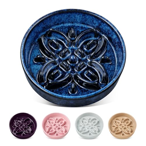 Ceramic Slow Feeder Dog Bowls (S-0.6 Cups / Blue)