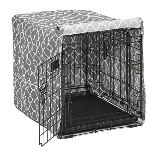 Small Dog Crate Cover Featuring Teflon Fabric Protector (Gray Geometric Pattern / 24.0"L x 18.0"W x 19.0"H)