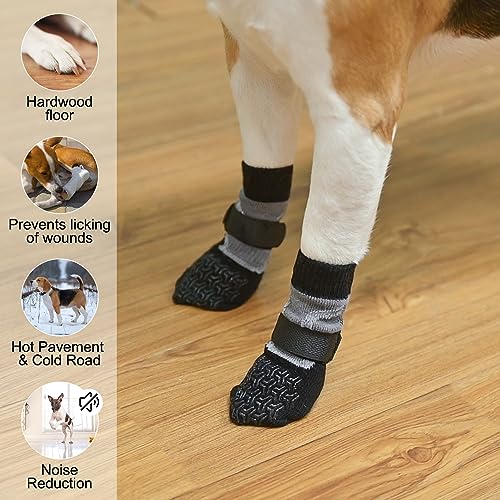 Dog Socks to Prevent Licking Paws for Hot (Reflective Black / L(Pack of 4))