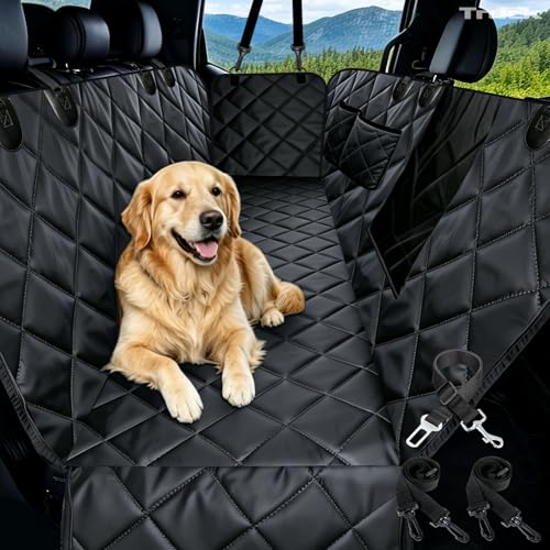 XL Dog Car Seat Cover for Back Seat with Safety Belt for Trucks (Black / Truck)