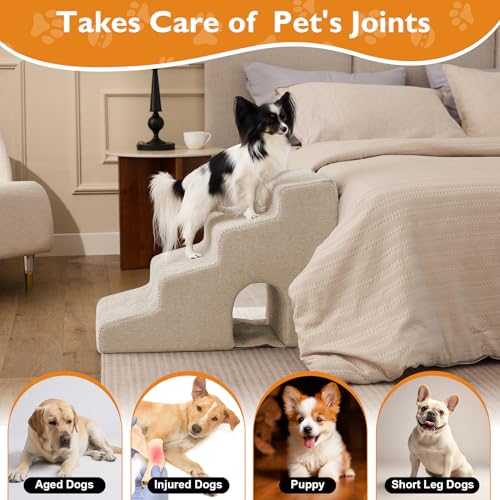 Dog Stairs for Bed 19.5’’ H (Beige / Standard 15.5''x27.2''x19.5'')