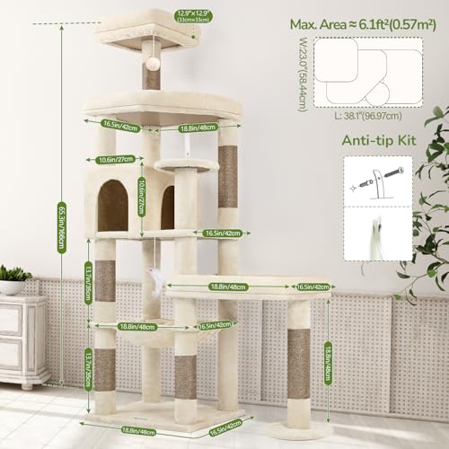 65in Sturdy Cat Tree Tower for Indoor Large Cats (65inch / Beige)