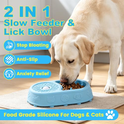 2 in 1 Slow Feeder Dog Bowls with Interactive Rolling Ball