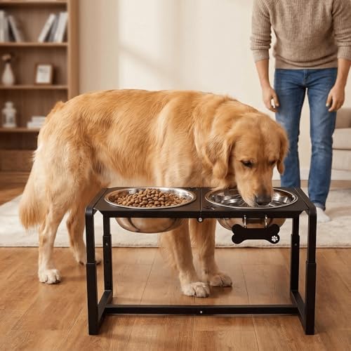 Metal Elevated Dog Bowls (8.8-14" | L/XL Dogs | 2×111oz Bowls)