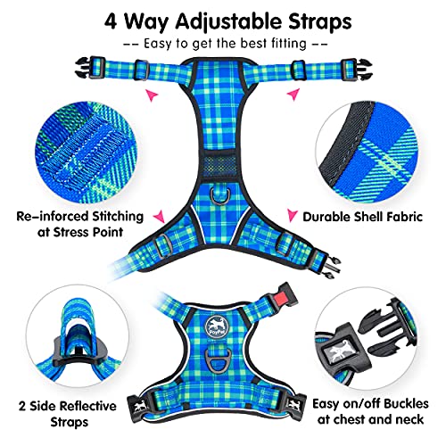Plaid Dog Harness Large (XL / Checkered Blue & Green)
