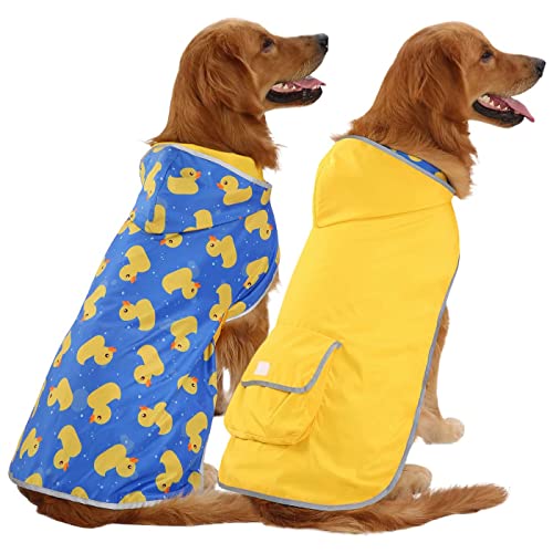 2-in-1 Reversible Dog Raincoat Hooded Poncho Rain Jacket YLW Duck 3XL (XXX-Large / Ducks / Yellow)
