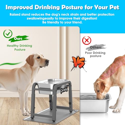 1.2 Gallon Elevated Large Dog Water Bowl with Mat (Grey-1.2 gal & mat / Height: 11.4-16.7")