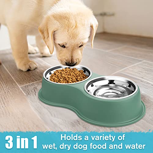 Stainless Steel Dog Bowls Double Non (Medium-18oz / 6.Green)