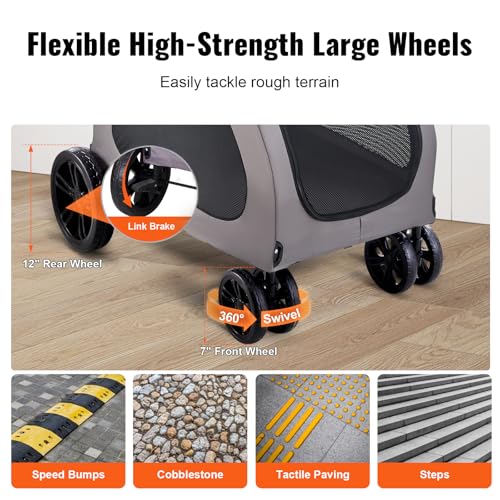 Pet Stroller 4 Wheels Dog Carrier with Brakes