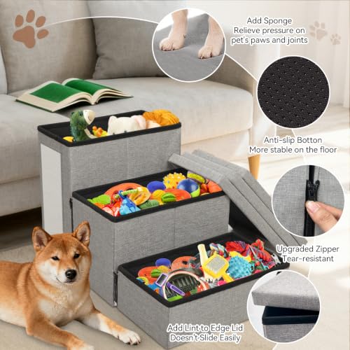 Dog Stairs with Storage (Grey with Cat Scratcher No Condo / 3)