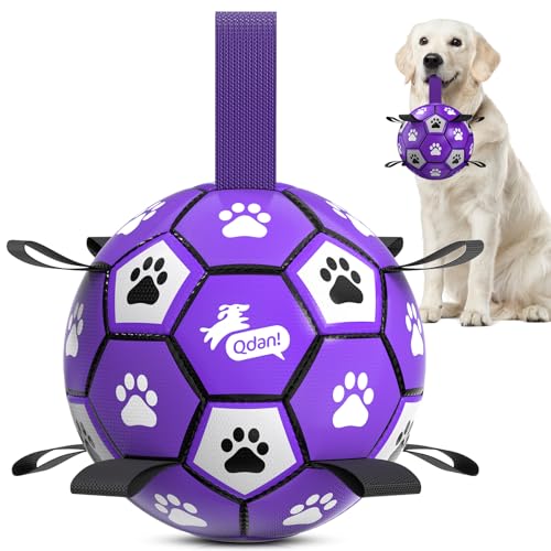 Soccer Ball for Dogs with Straps (Purple White / 8 Inch)