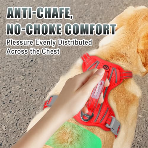 No Pull Dog Harness Large Reflective Dog Harness with Front Clip and Easy Control Handle for Walking Training Running with ID tag Pocket (Red / Large)