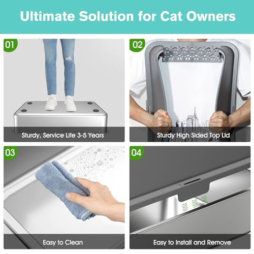 2PACK Stainless Steel Cat Litter Box with High Sides Lid (2PK-Dark Grey)