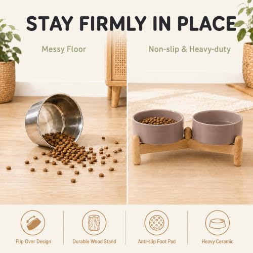 Ceramic Dog Bowls Elevated (Brown Coffee)