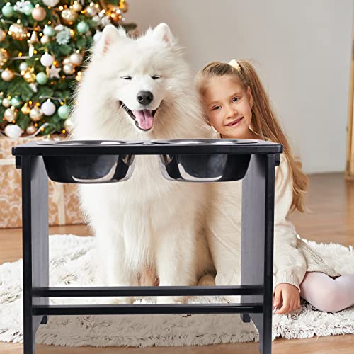 Elevated Dog Bowl Stand with 2 Stainless Steel Bowls (X large-14"tall,48 Oz bowl / Black)
