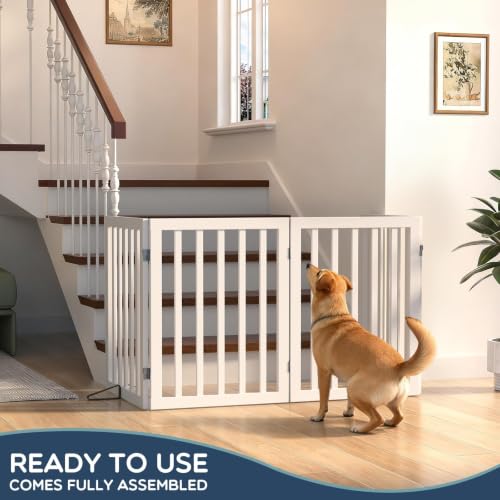 Freestanding Dog Gate Indoor (White / 75”Wx24”H, 4 Panles)