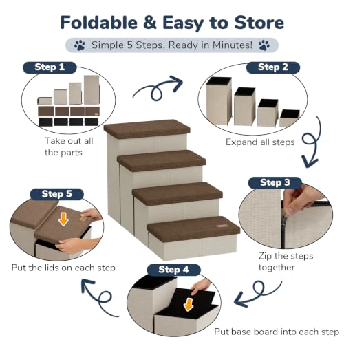 4 Step Wide Dog Stairs with Hidden Storage 23" H (Brown / 40"D x 17"W x 23"H)
