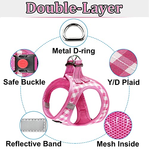 Dog Harness Step (Pink Checkered / X-Small (Chest 10''-11.5'', Weight 5-8 lb))