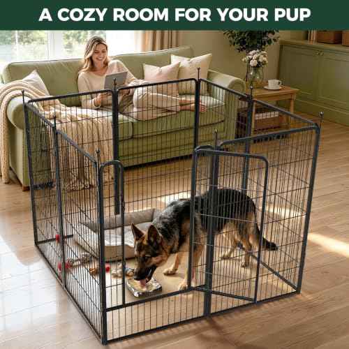 Rollick Dog Playpen with Stainless Steel Lick Mat (Black / 45"H)
