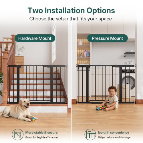 29.6 44.6 in Wide Baby Gate for Stairs and Doorways (Black / 29.6-44.6"W x 28"H)