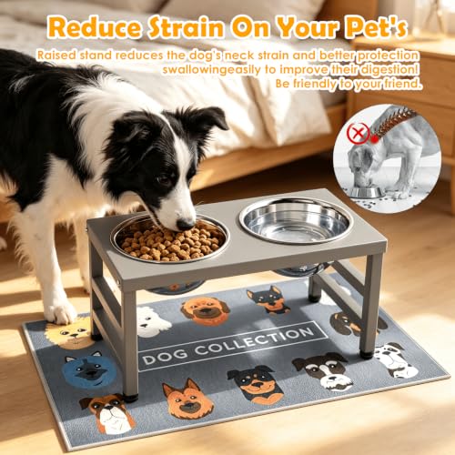 10'' Metal Raised Dog Bowl Stand (Grey-L, Dog Mat / Height:10inch)