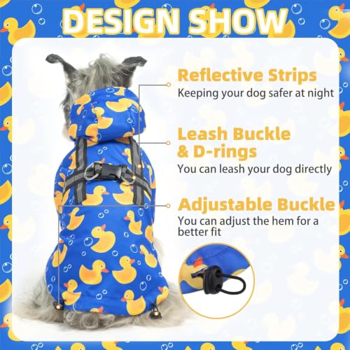 Dog Raincoat with Hood & Harness Built (M (Back 15", Chest 22.5", Neck 16") / Blue)