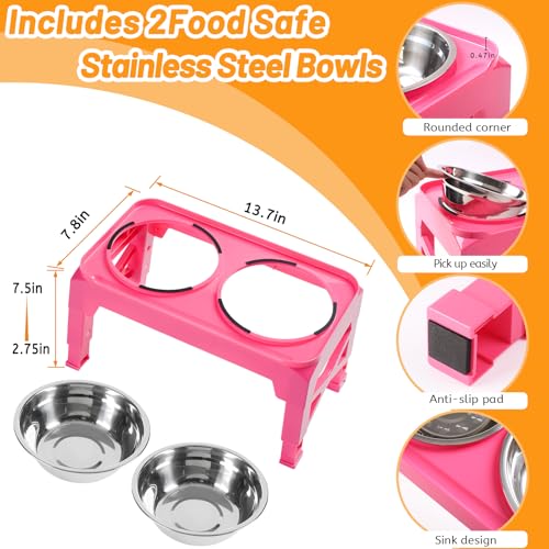 Elevated Dog Bowls with 2 Stainless Steel Dog Food & Water Raised Bowls with No Spill Edge Non (S (6" for Small Dogs) / Pink)