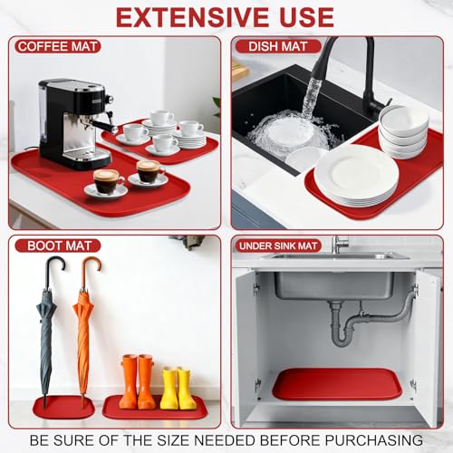 Waterproof Silicone Pet Food Mat with Raised Edge for Dog & Cat (Red / 12"L x 12"W)