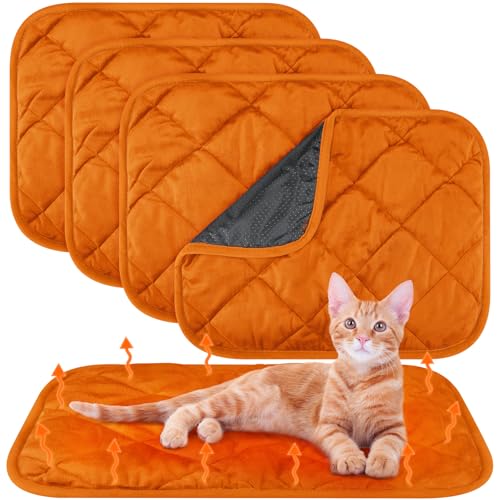 4 Pack Self Heating Cat Pad Self Warming Dog Mat Reflects Body Heat Extra Warm Thermal Pet Pad Washable Dog Cat Bed Crate Bed Mat Blanket (19 x 27.5 Inch / Orange)