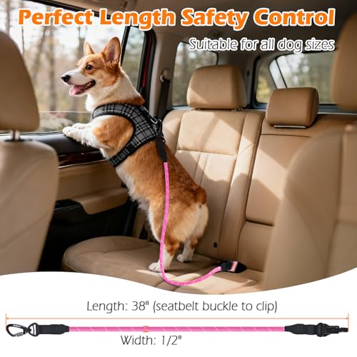 2 Packs Dog Seat Belt for Car (Black, Pink / 2 Packs)