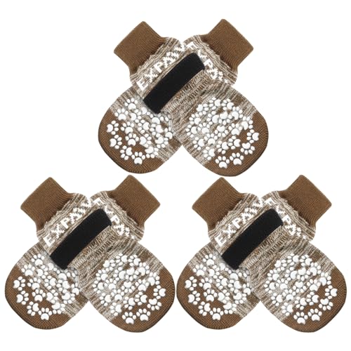 6PCS Anti Slip Dog Socks to Prevent Licking Paws (X-large (6 Count) / Brown)
