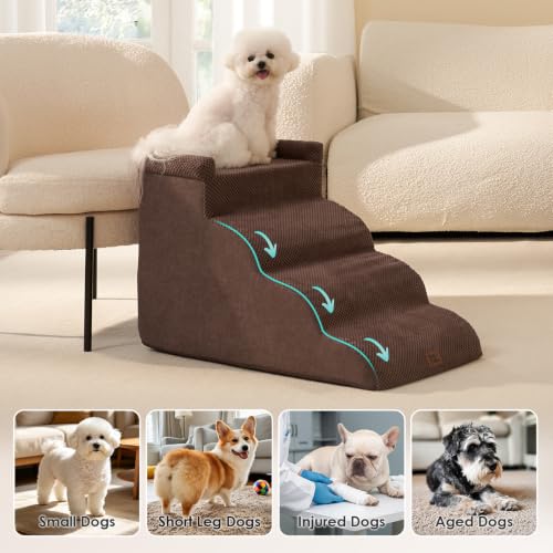 4 Step Curved Dog Stairs for Beds 17.6" H (Brown / 31.3"l X 15.7"w X 19.3"h)