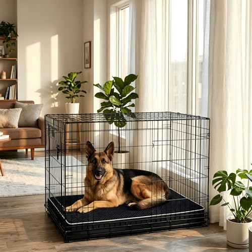 XXL Waterproof Orthopedic Dog Bed for Crate Mat (Black / 47"L x 29"W x 4"Th)