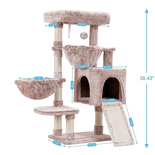 Cat Tree Tower with Large Bed (35.4 inch / Muchroom)