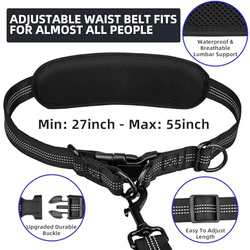 Hands Free 2 Dog Running Leash with Waist Belt (Blue / Small)