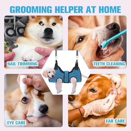 Dog Grooming Hammock Harness for Dog Cat with Pet Nail Clipper Trimmer (M / Dark Blue)