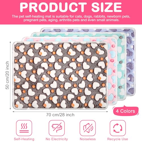 4 Pack Self Heating Cat Bed Cat Self Warming Pad with Removable Cover Extra Warm Thermal Pet Pad Washable Pet Crate Mat Anti Slip Kennel for Indoor Outdoor Pets (20 x 28 Inches)