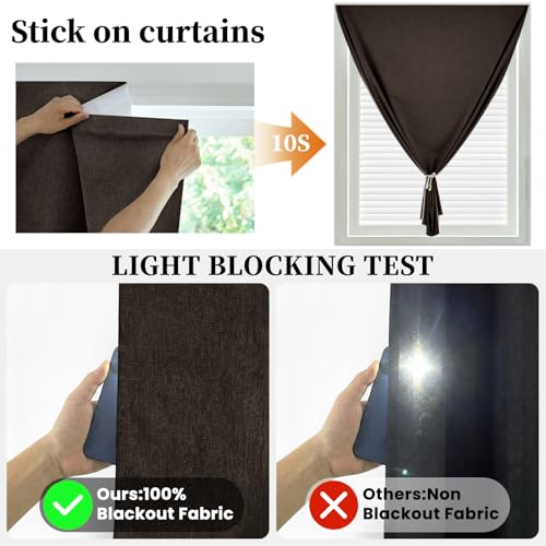 100% Blackout Self Adhesive Curtains (46"W x 60"L (Pack of 1) / Dark Brown)
