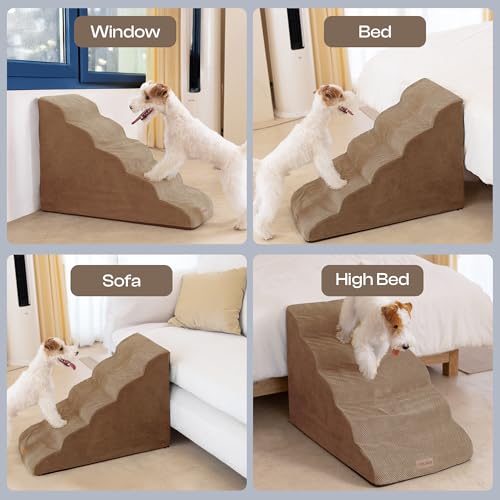 Extra Wide Dog Stairs for Large Dogs (Coffee / Stairs- 25"H)