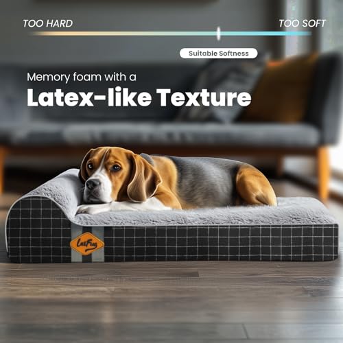 Orthopedic Dog Beds for Large Dogs (40.0"L x 25.0"W x 5.5"Th / Black Grid Grey)