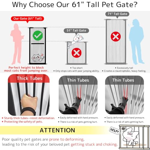 61.02" Extra Tall Pet Gate for Cat Dog 30.12" (61.02" H-black / 30.12"-59.24" W)
