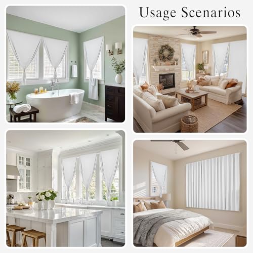 100% Blackout Self Adhesive Portable Curtains for Bedroom Easy to Install Window Thermal Lnsulated Kitchen Room Darkening Small Window Curtains (34"W x 80"L (Pack of 1) / Off-white)