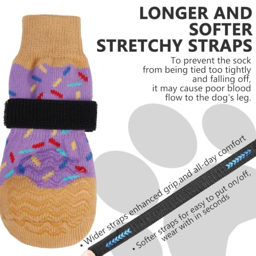 Anti Slip Dog Socks for Prevent Licking Paws & Hardwood Floor (Purple / X-Small(6 Pack))