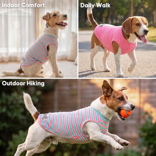 2Pack Cotton Dog Shirt for Large Dogs Soft Striped Tank Top (XXX-Large (55-75lbs) / 01# 2Pack (Pink+Striped))