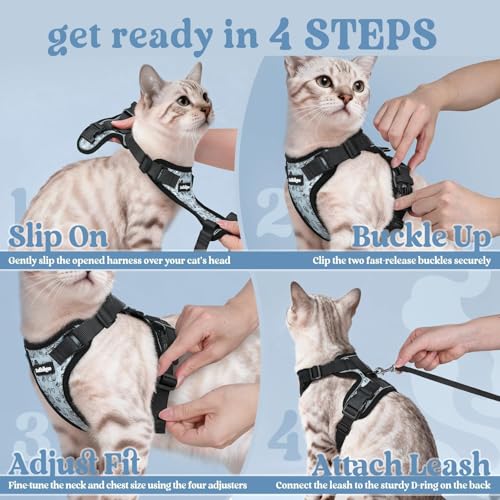 Cat Harness and Leash Set (S / Doodle Gray)