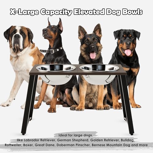 Elevated Dog Bowls for Large Dogs with Slow Feeder (Coffee- Slow Feeder & 101oz Bowls)