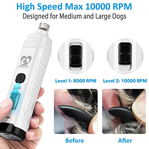 Dog Nail Grinder with 2 LED Light for Large Medium Small Dogs (White)